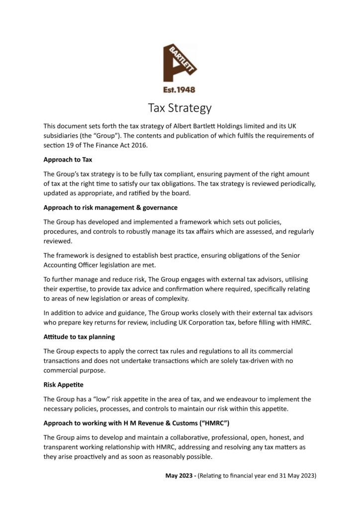 Tax Strategy Albert BartlettAlbert Bartlett